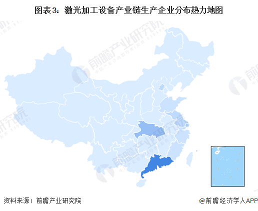 圖表3：激光加工設備產業鏈生產企業分布熱力地圖